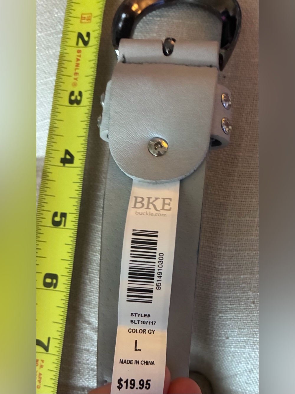 NWT Buckle BKE Studded Glitz Gray Silver Faux Leather Rhinestone 1 3/8” Belt - L - Picture 6 of 10
